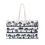 Thumbnail: Black and white palm tree striped beach tote bag with rope handles. Monogram of front of bag.