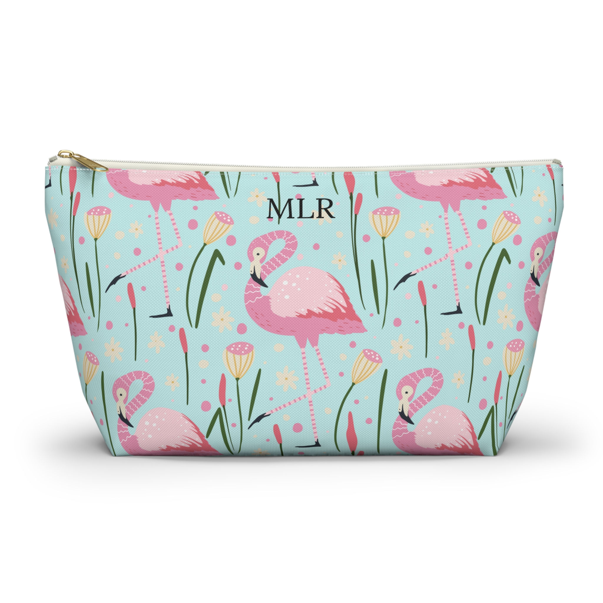 Pink Flamingo Floral Accessory Pouch T-bottom