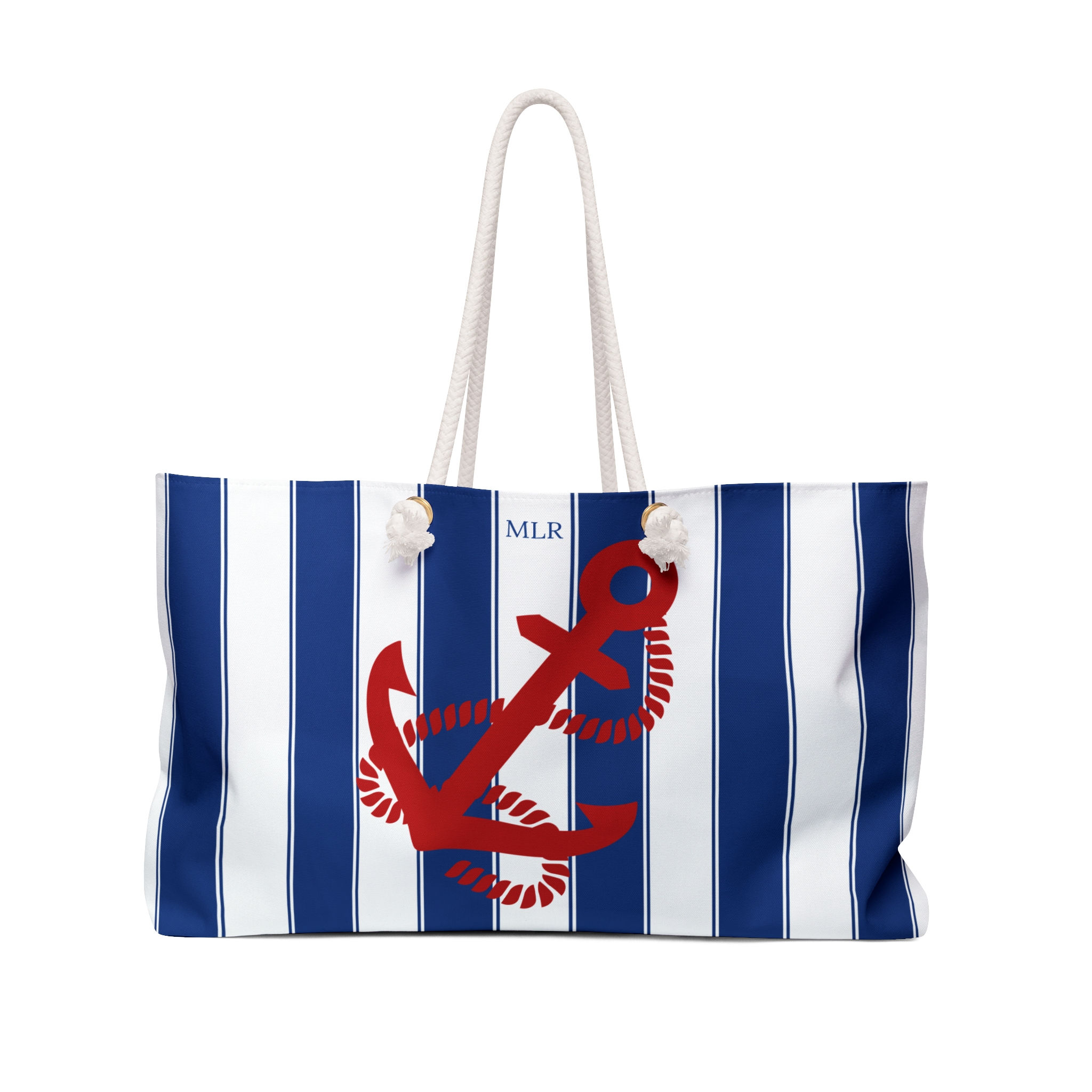 Red anchor cabana striped beach tote bag with rope handles