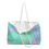Thumbnail: Open view. Green & Pink Palm Tree Beach Tote Bag with rope handles.