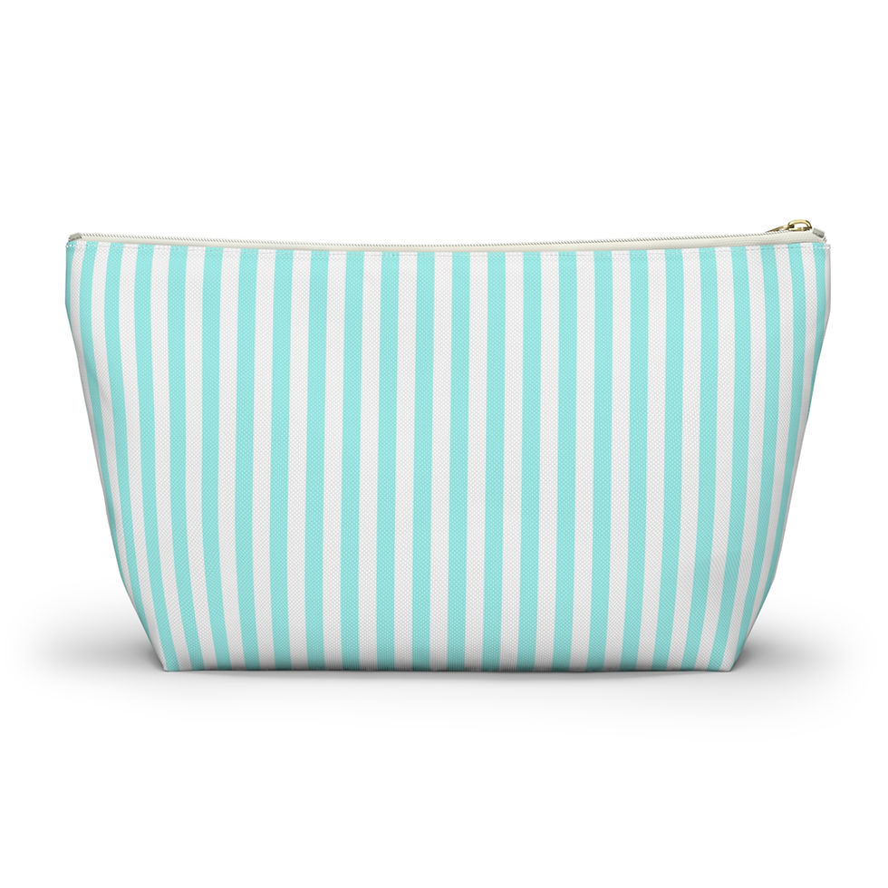 Thumbnail: Pink Flamingo Blue Striped Accessory Pouch T-bottom with zipper