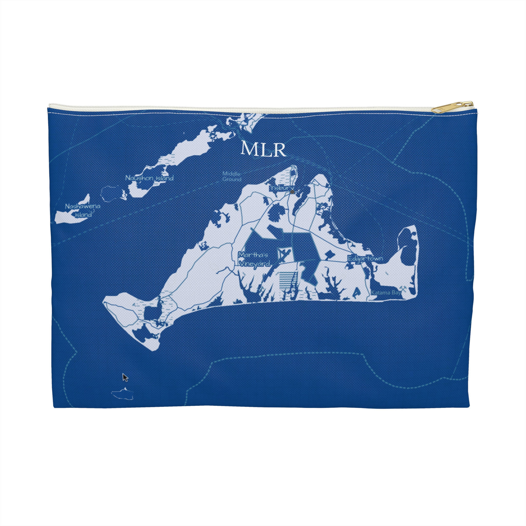 Martha's Vineyard Map Blueprint Accessory Pouch with zipper