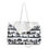 Thumbnail: Open view. Black and white palm tree striped beach tote bag with rope handles.