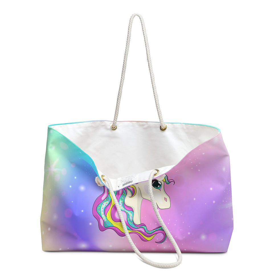 Thumbnail: Pink & Purple Unicorn beach tote bag with rope handles