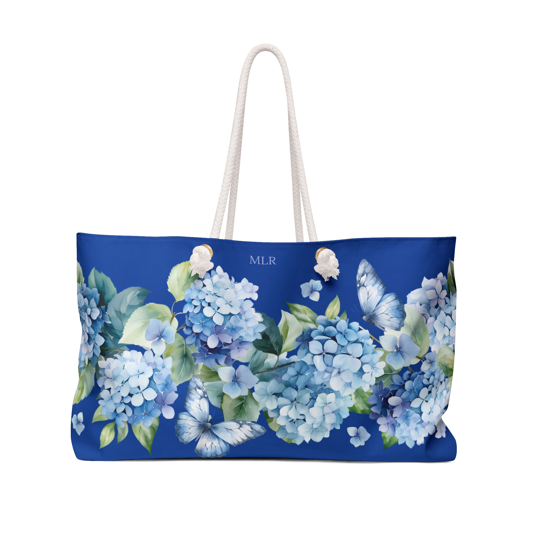 Blue Hydrangea Beach Tote bag with rope handles