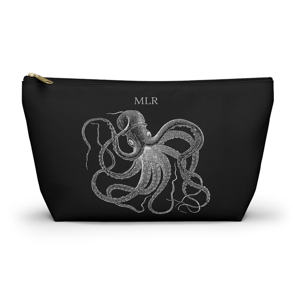 Black Octopus accessory pouch with t-bottom.