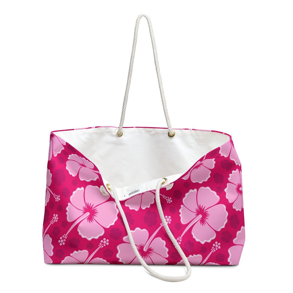 Thumbnail: Pink Hibiscus floral beach tote bag with rope handles.