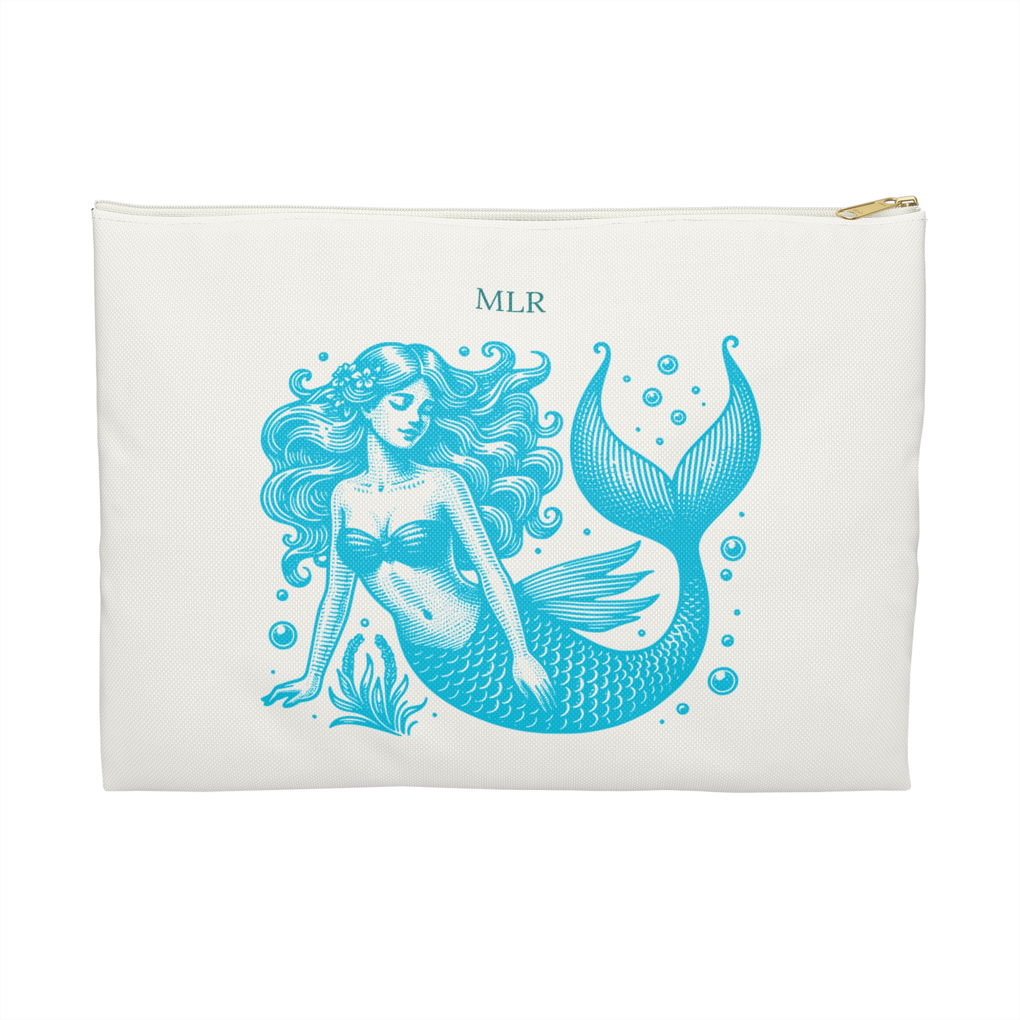 Blue mermaid accessory pouch with zipper