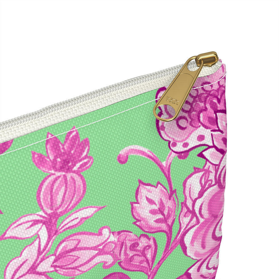 Thumbnail: Pink and green floral pouch with zipper