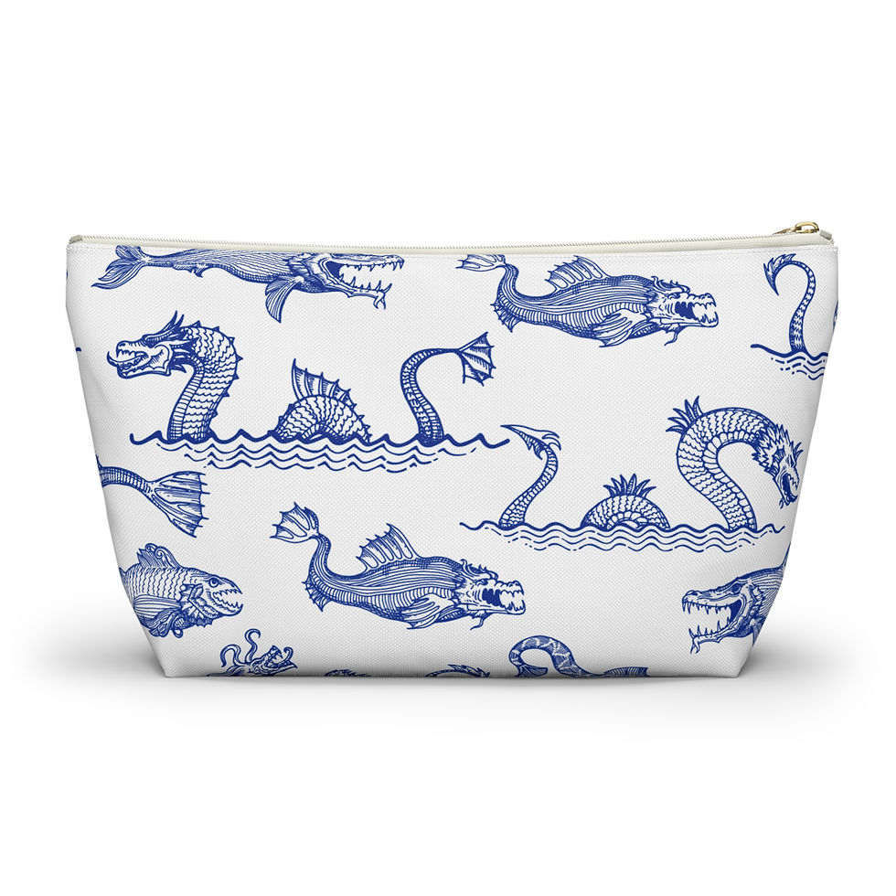 Blue sea monsters t-bottom accessory pouch with zipper