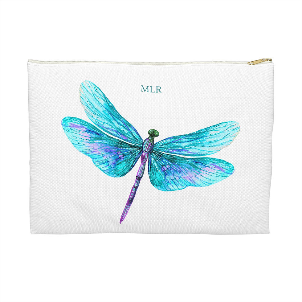 Blue dragonfly accessory pouch with zipper
