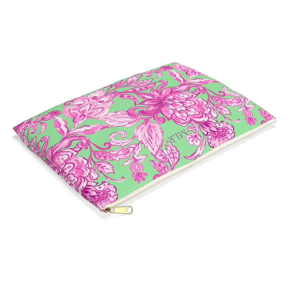 Thumbnail: Pink and green floral pouch with zipper