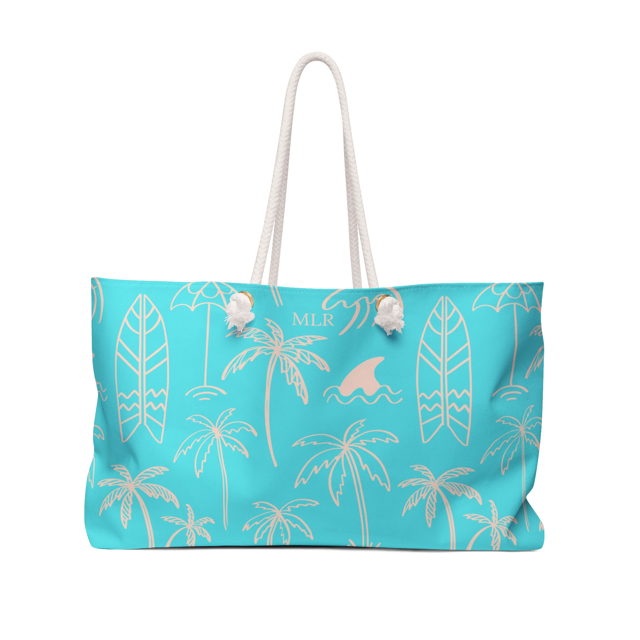 Sea Blue Palm Tree Shark Beach Tote bag with rope handles