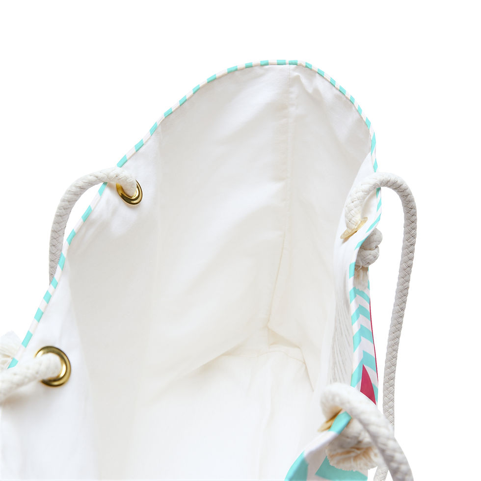 Thumbnail: Pink flamingo aqua striped beach tote bag with rope handles