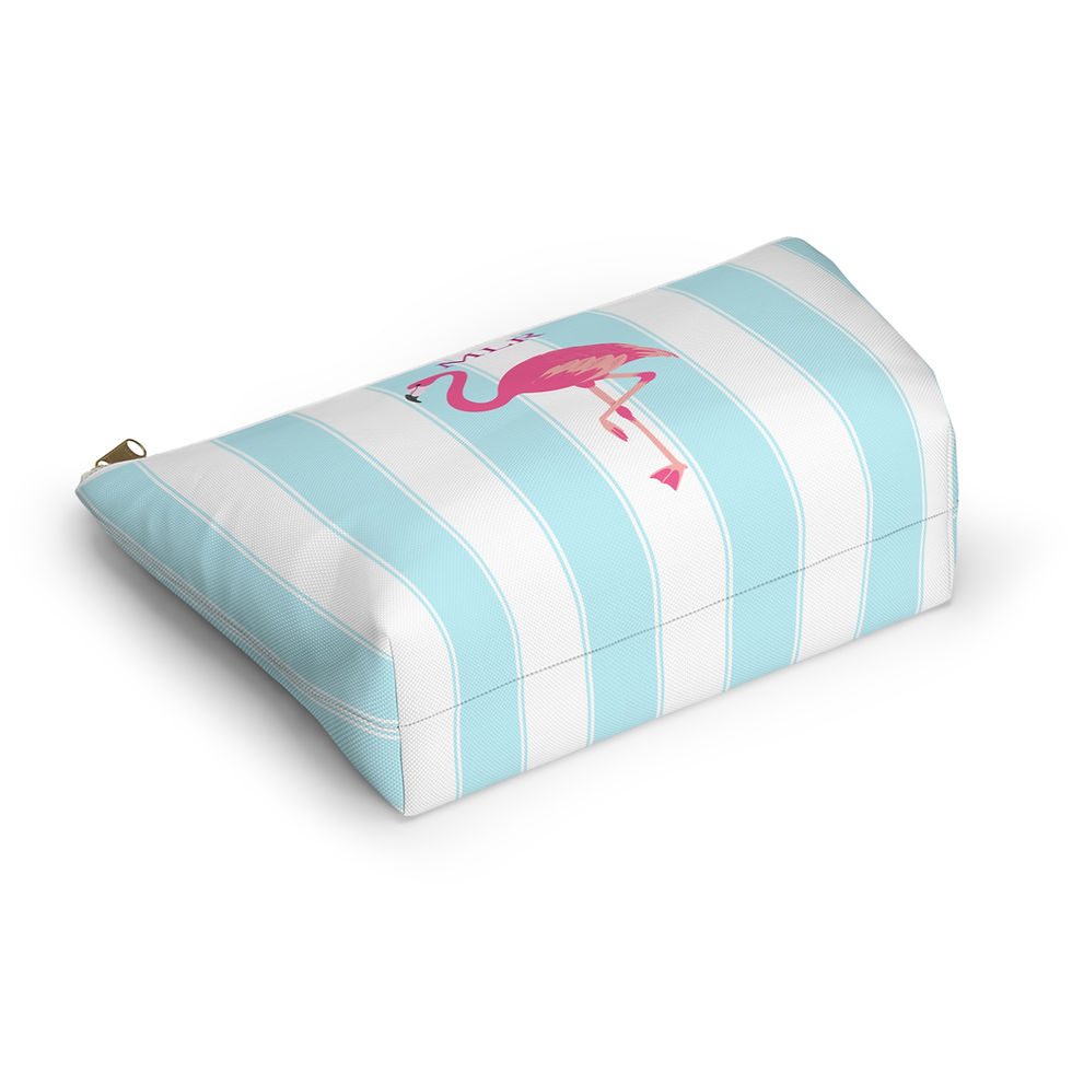 Thumbnail: Pink Flamingo Cabana Stripe Accessory Pouch T-bottom with zipper