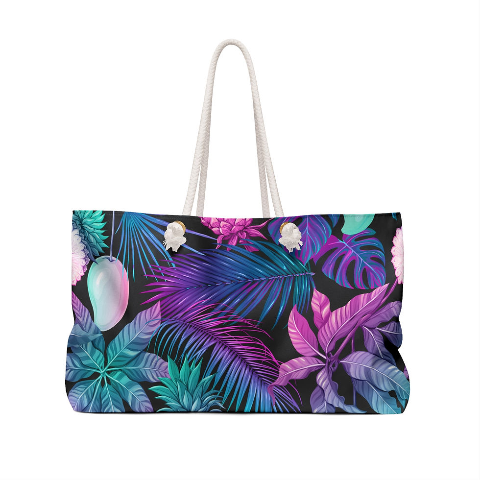 Tropical pineapple palm beach tote bag with rope handles.