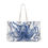 Thumbnail: Blue octopus on beige beach tote bag with rope handles.