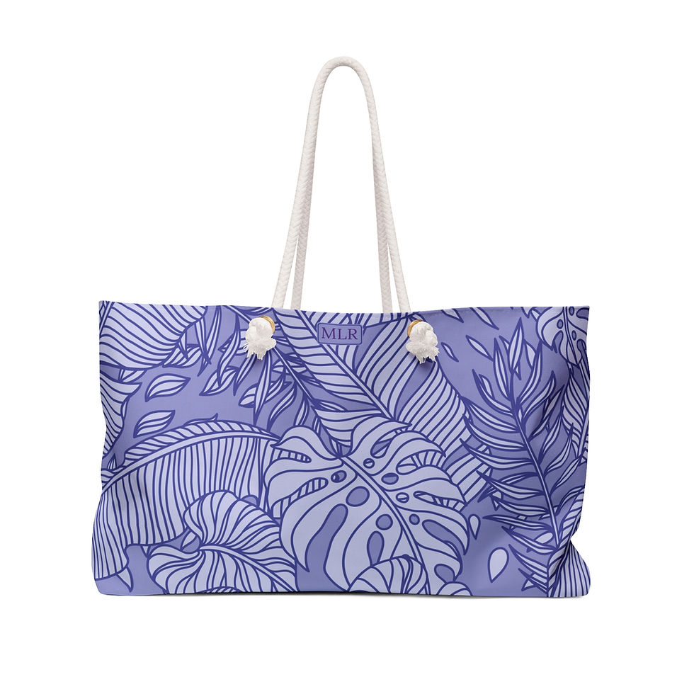Purple palm tree beach tote bag with rope handles. Monogram on front of bag.