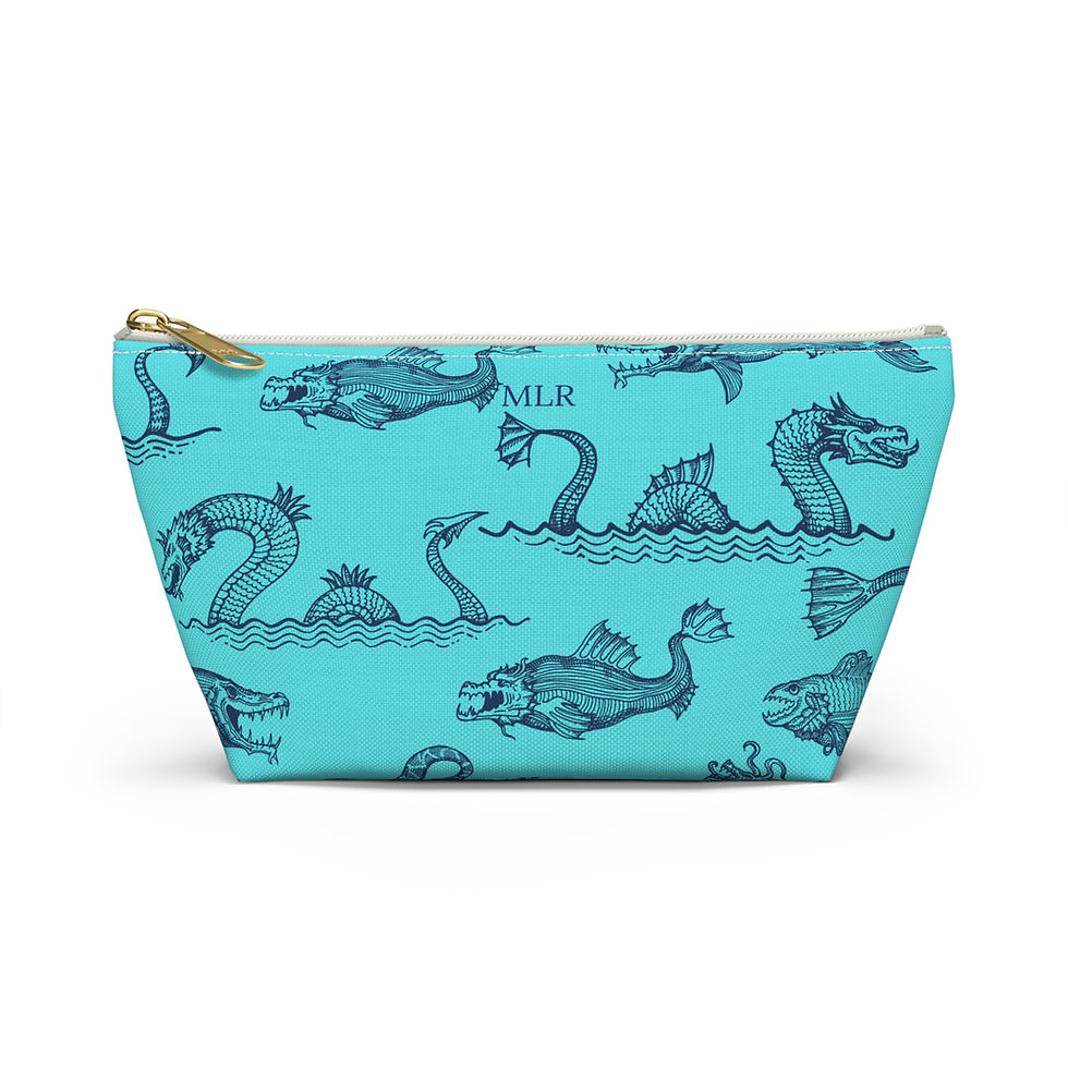 Thumbnail: Teal sea monsters t-bottom accessory pouch with zipper