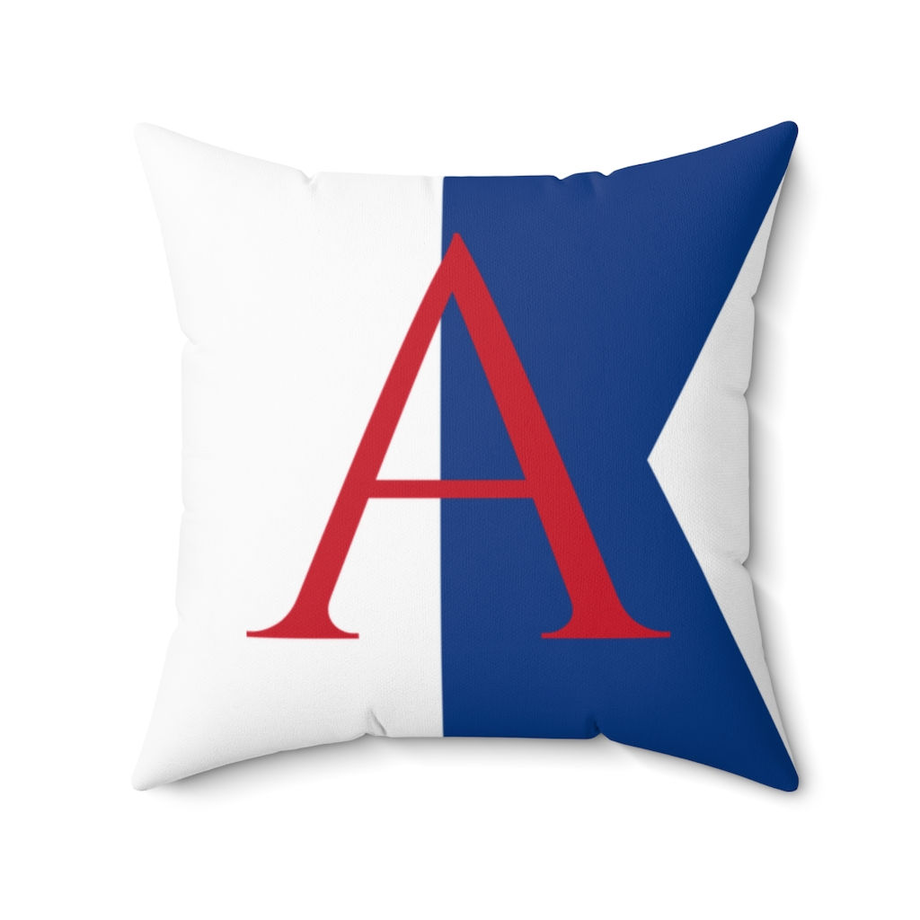 Signal flag pillow. The letter A in red on a blue and white background.