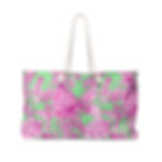 Pink and green floral beach bag with rope handles