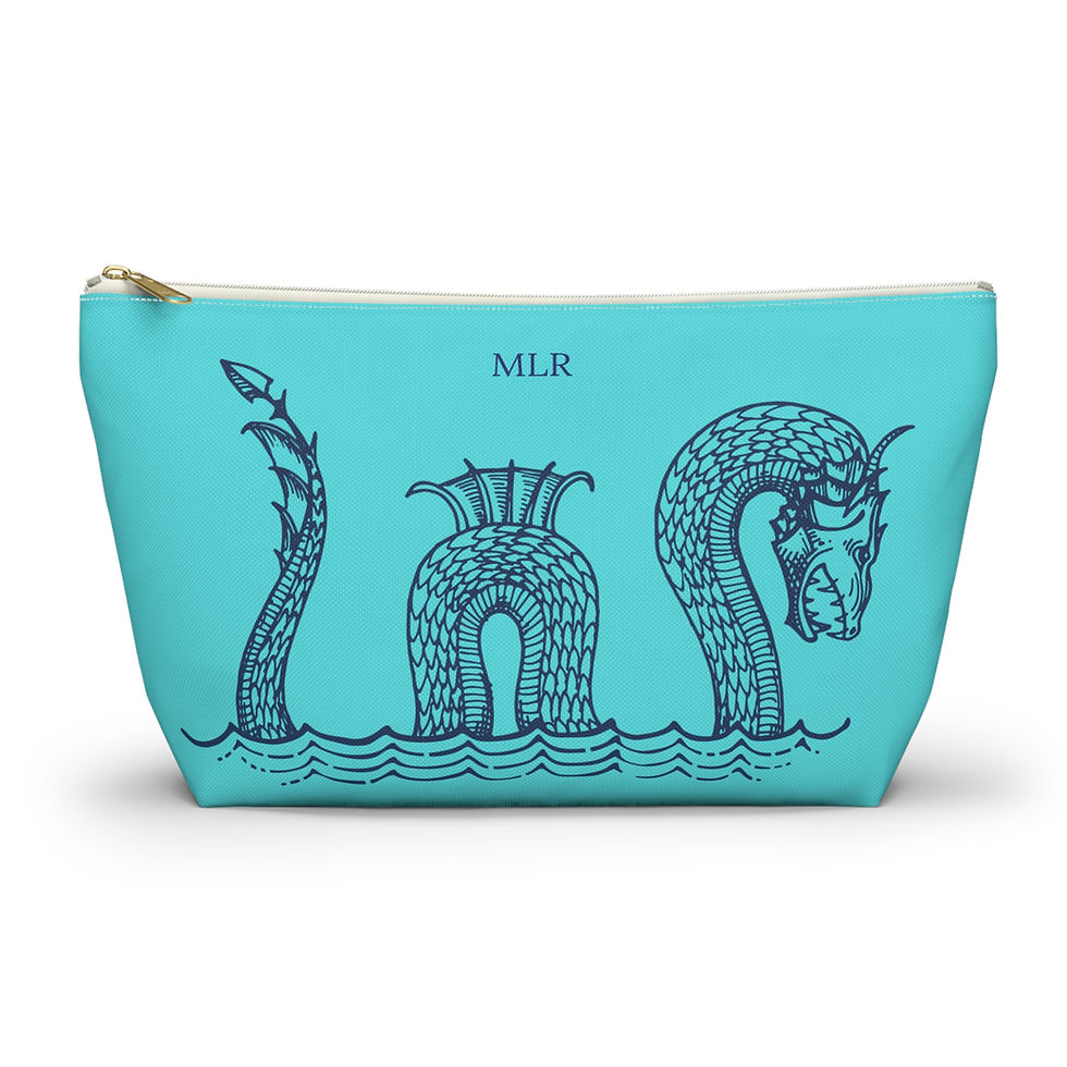 Teal sea serpent t-bottom accessory pouch with zipper