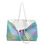 Thumbnail: Mermaid on blue and purple scale print beach tote bag with rope handles