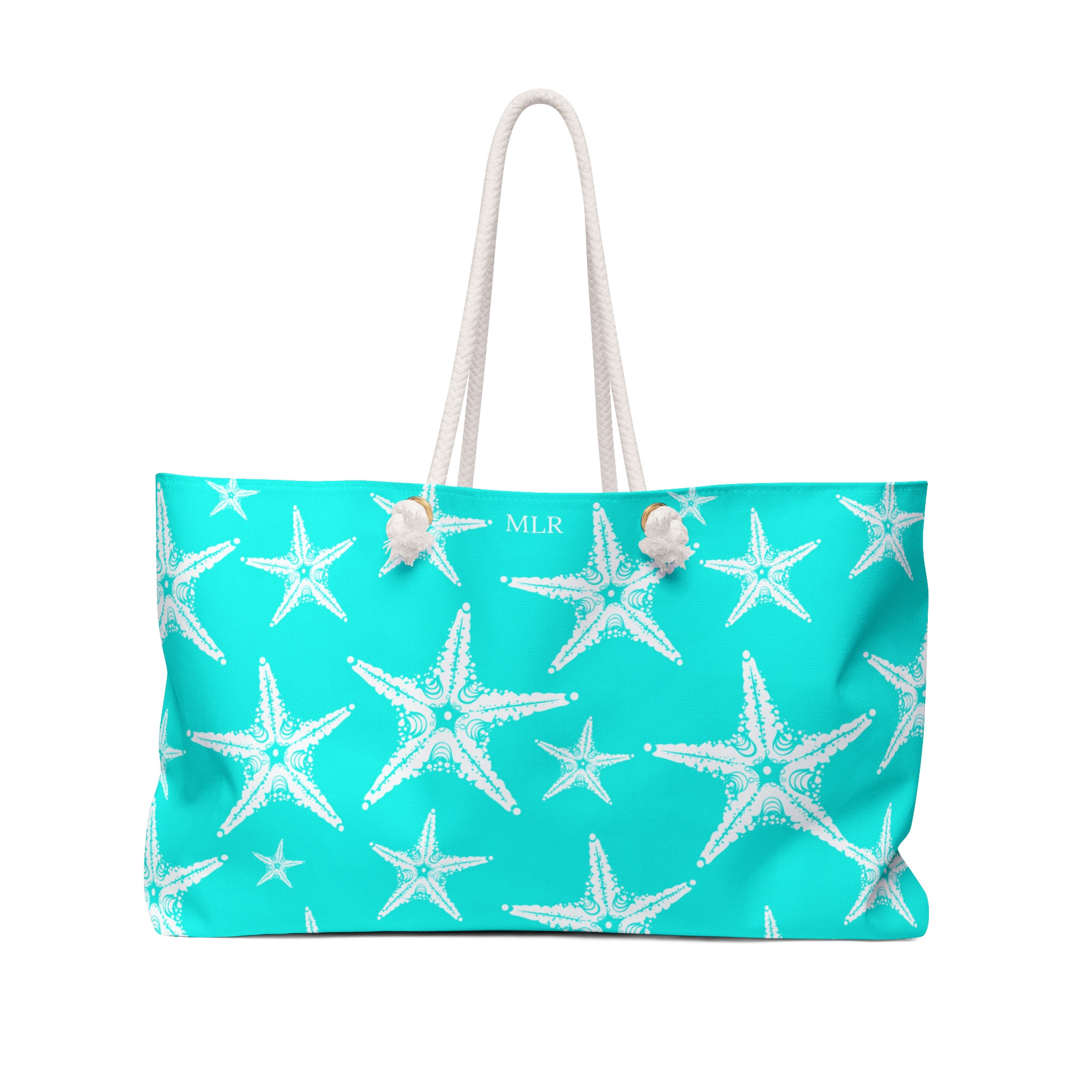 White Starfish beach tote bag with rope handles