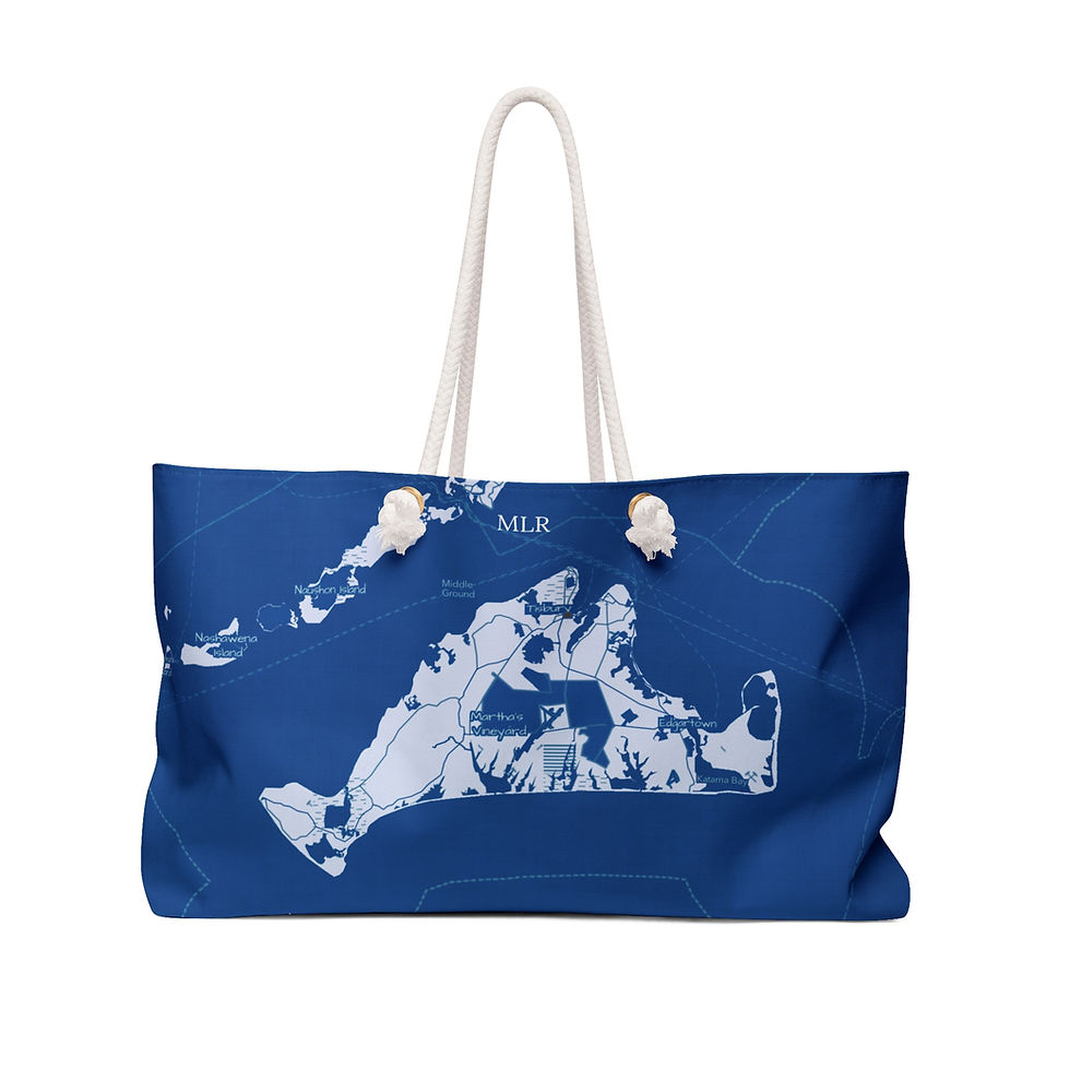 Martha's Vineyard nautical blueprint map. Beach bag with rope handles
