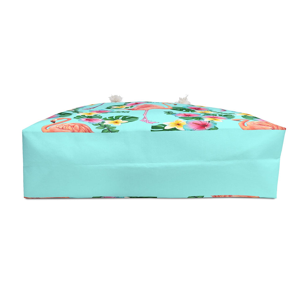 Thumbnail: Pink Flamingo Tropical floral beach tote bag with rope handles