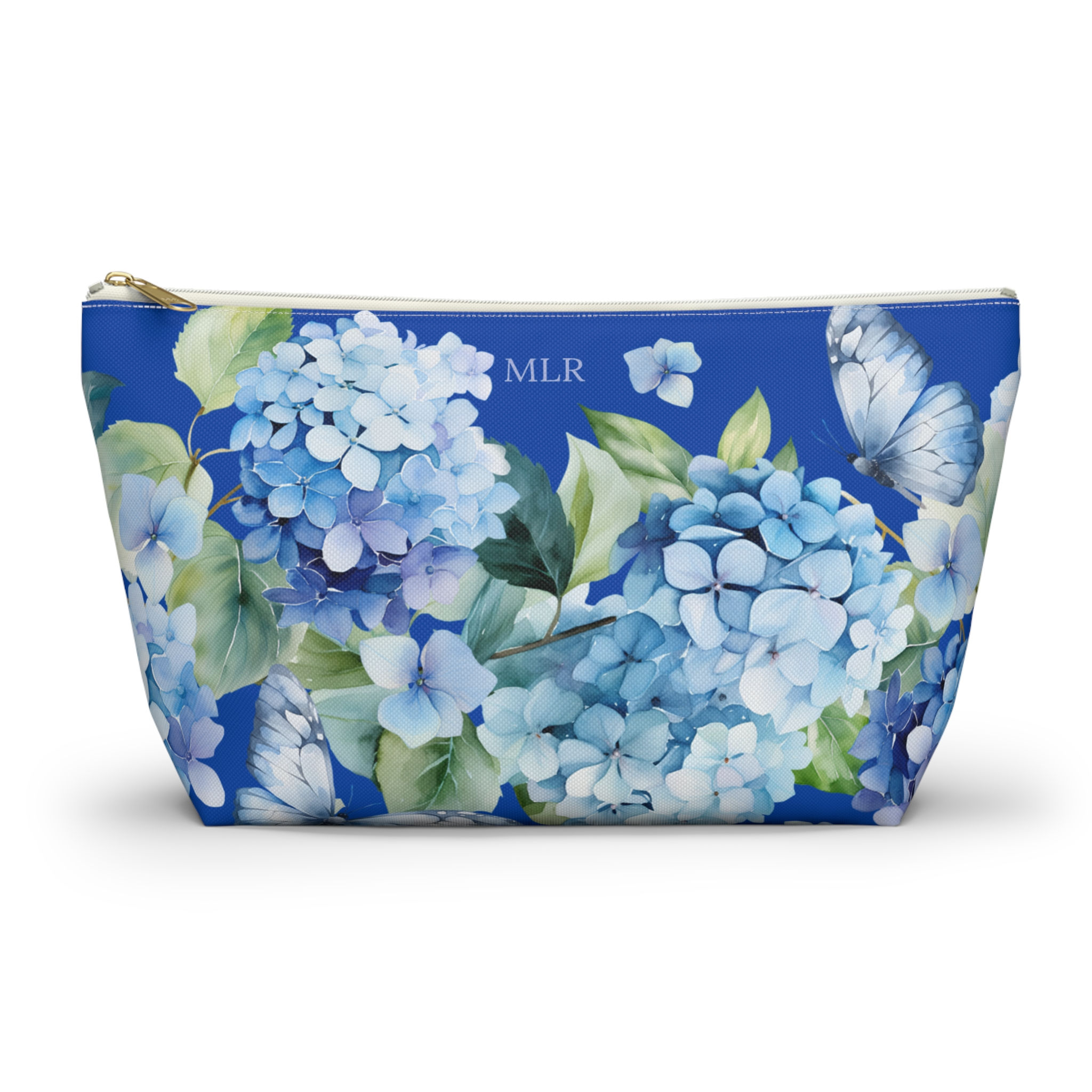 Blue Hydrangea accessory pouch with zipper