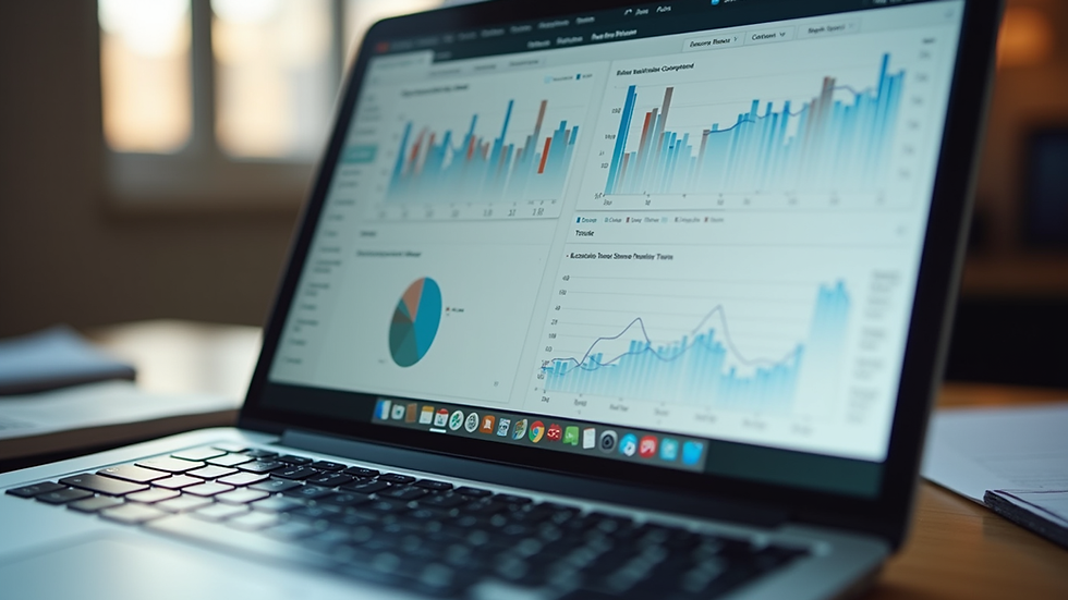 Close-up view of a laptop screen showing marketing analytics dashboard