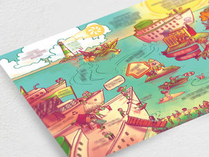 Detalhe do mapa estratégico ilustrado "Além do Horizonte" criado pela Eture Design.