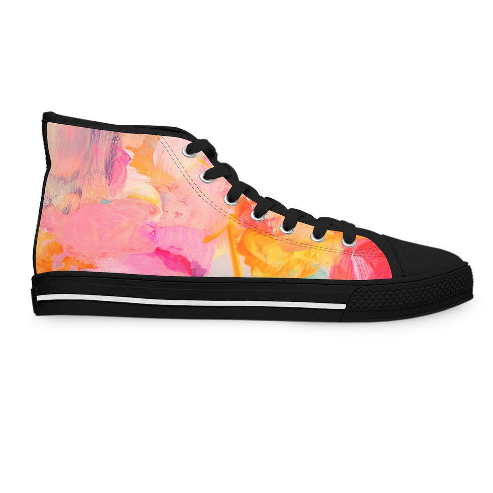 Miniature : Women's High Top Sneakers — Pink Orange Watercolor Floral Canvas Shoes