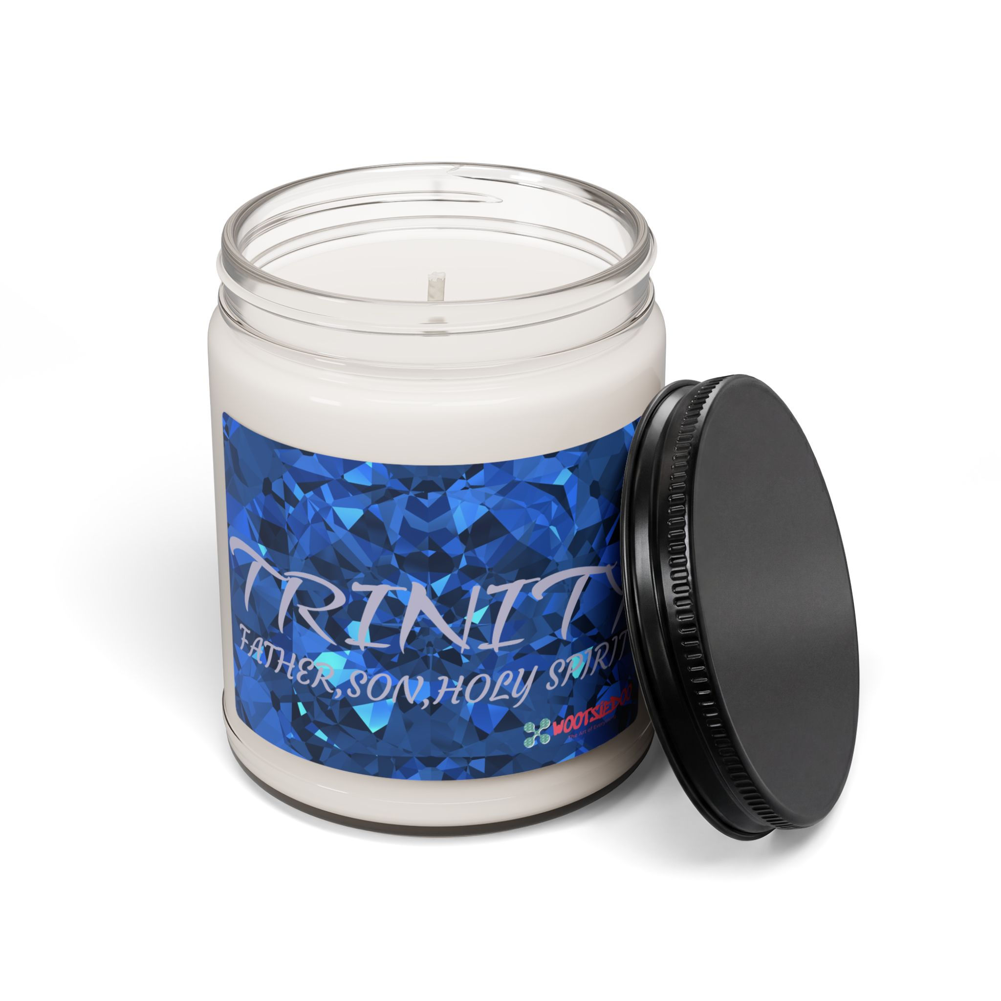 Trinity Scented Soy Candle (9oz)- Father Son Holy Spirit Blue Sapphire Image Jar