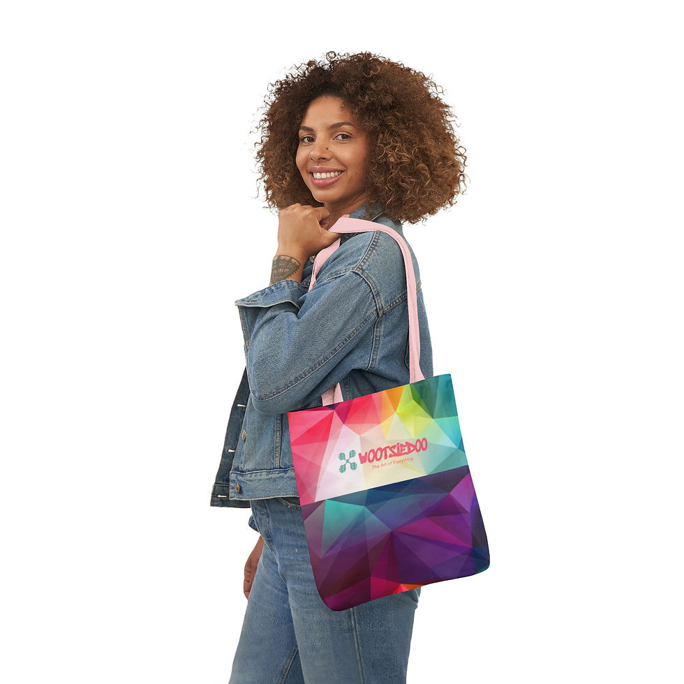 Miniatura: Colorful Geometric Canvas Tote — Rainbow Polygon Design with Neutral Straps