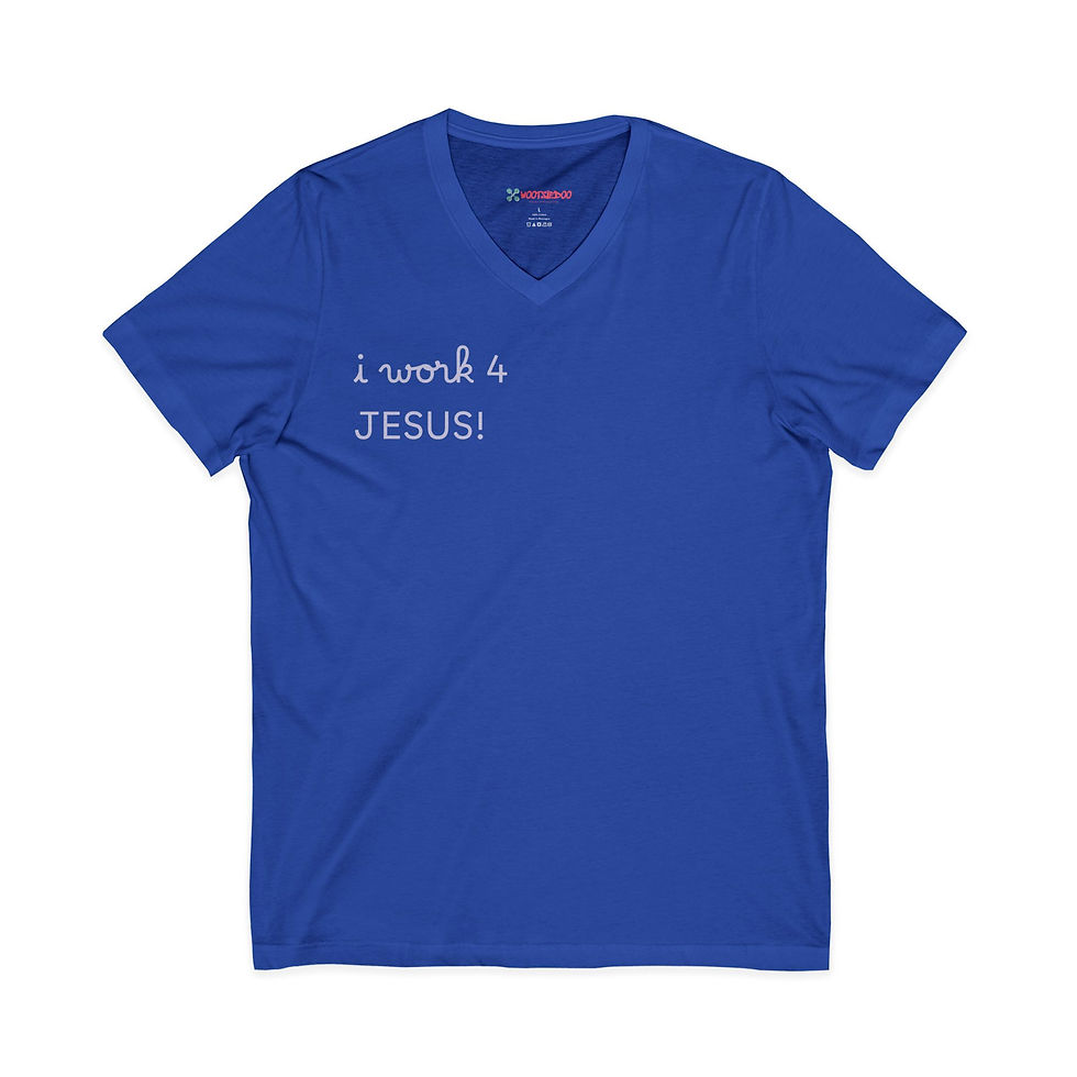 Miniature : I work 4 Jesus! V-Neck Tee,"the WAY the TRUTH & the LIFE" Christian Faith Shirt