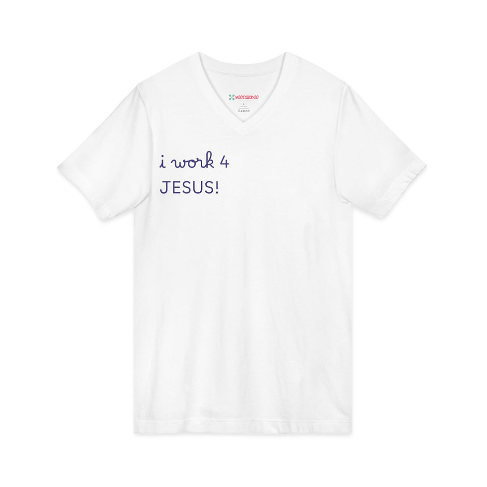 Miniature : I Work 4 Jesus V-Neck Tee,"Join Team Jesus" Christian Faith Shirt