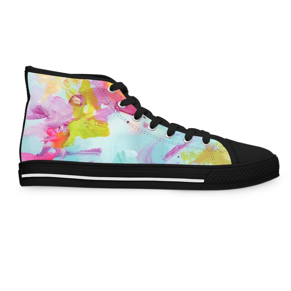 サムネイル： Women's High Top Sneakers — Pastel Watercolor Tie-Dye Athletic Shoes