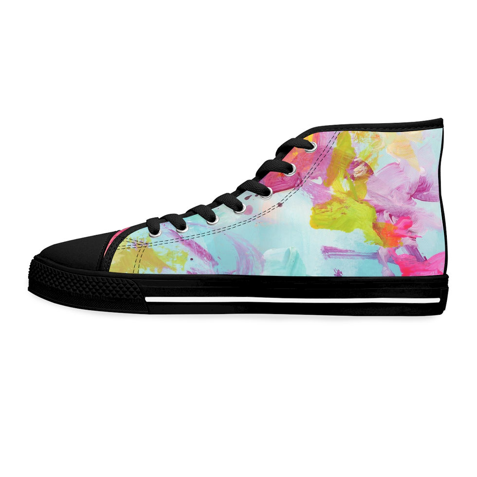 サムネイル： Women's High Top Sneakers — Pastel Watercolor Tie-Dye Athletic Shoes