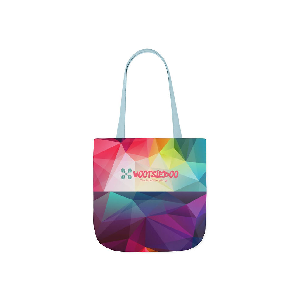 Miniatura: Colorful Geometric Canvas Tote — Rainbow Polygon Design with Neutral Straps