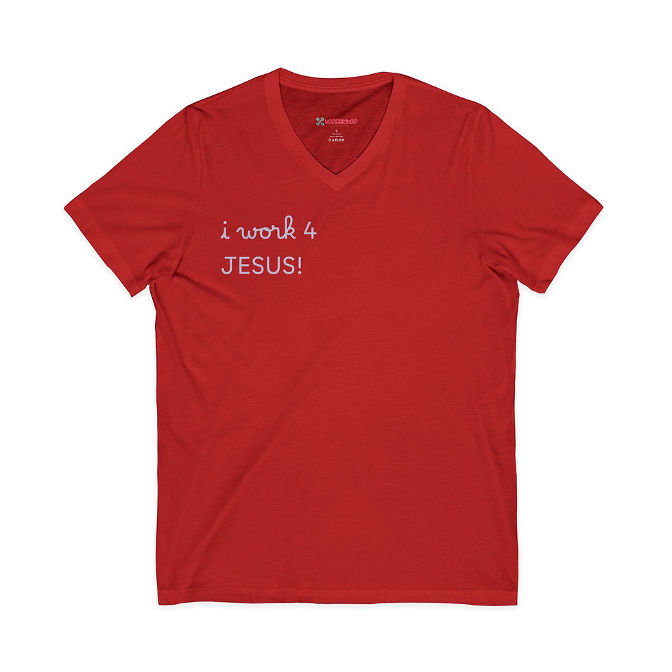Thumbnail: I Work 4 Jesus V-Neck Tee,"I Read the Word, I Believe the Word… Faith Shirt