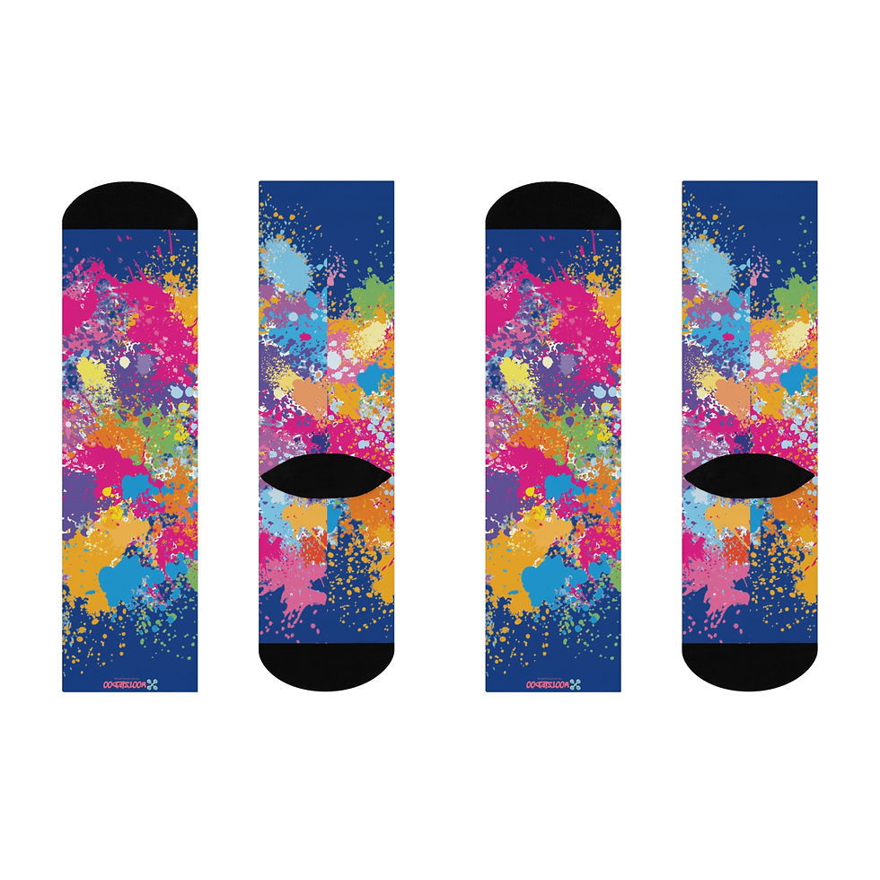 Miniature : Cushioned Crew Socks, Fun Splash of Paint, Artsy Wootsiedoo Logo, Gift idea