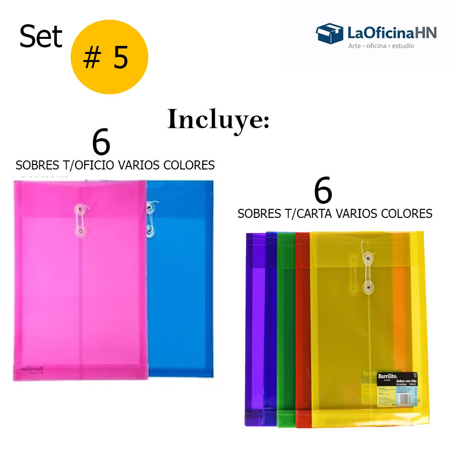 Miniatura: SET #5 SOBRES PLASTICOS VARIOS COLORES