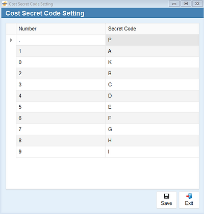Cost Secret Code Setting | Mastersoft docs