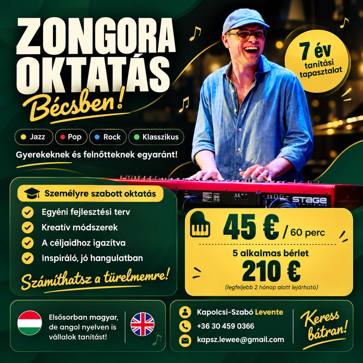 Zongoraoktatás Kapolcsi-Szabó Leventével