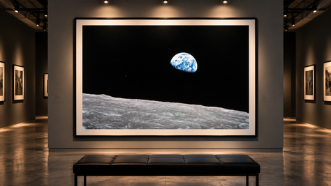 William Anders 1968-as Earthrise fényképe a Fotótörténelem kiállítótéri vizuális rendszerében