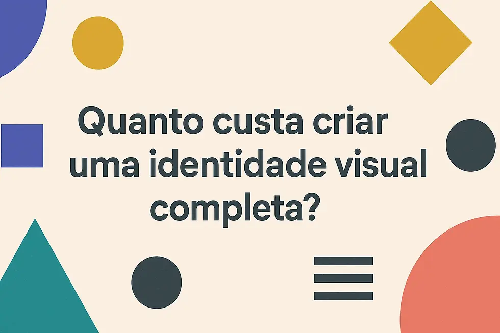 Capa de artigo com título sobre preço de identidade visual e elementos de design minimalista