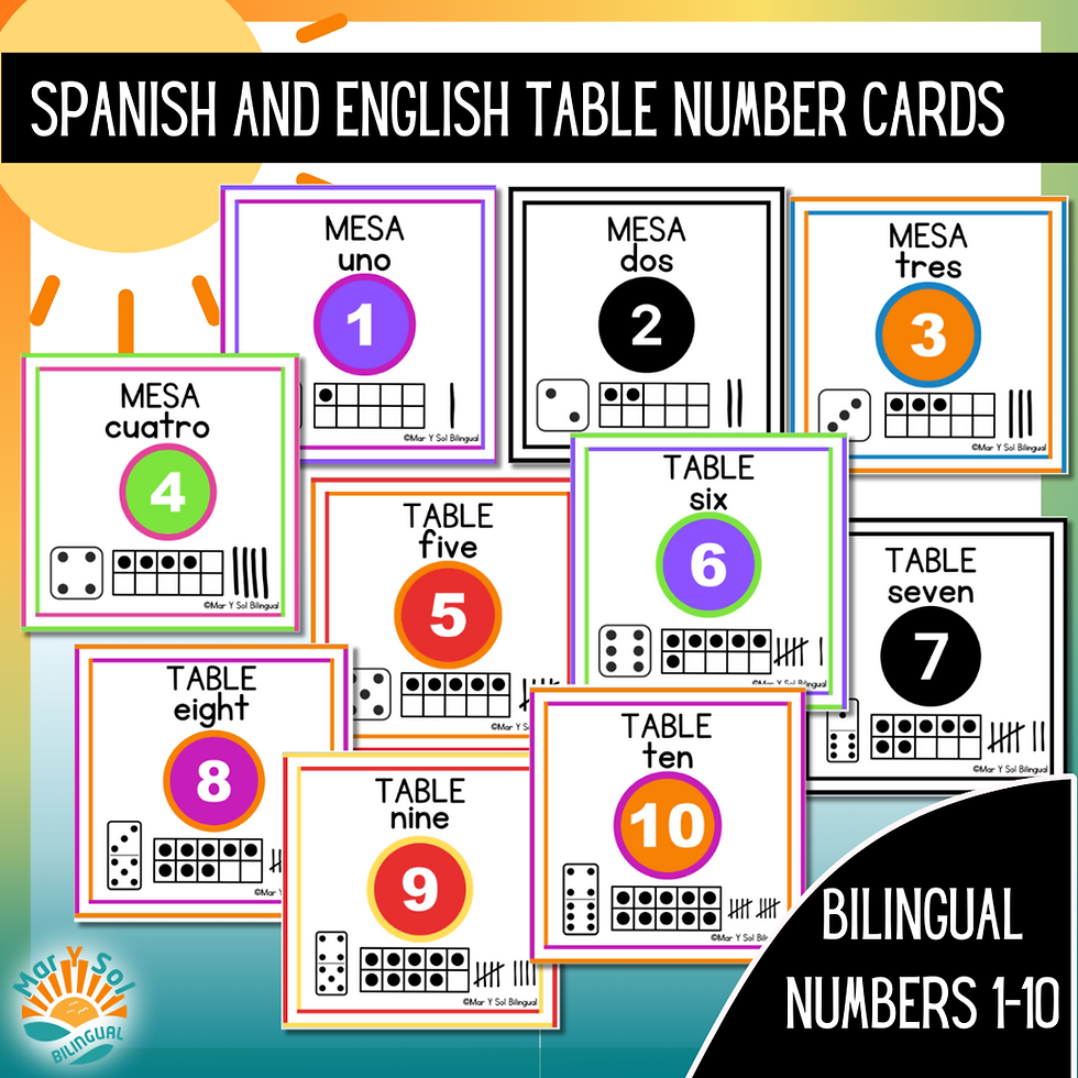Thumbnail: Spanish and English Table Number Cards Labels  1-10