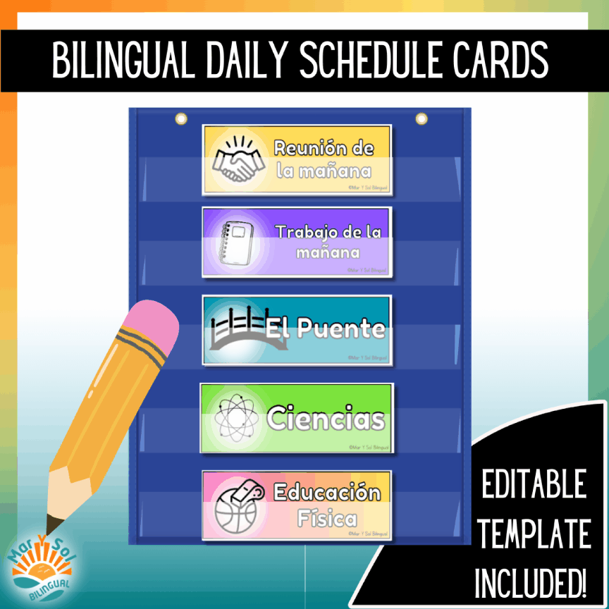 Tarjetas de horario Spanish and English Daily Schedule cards Editable